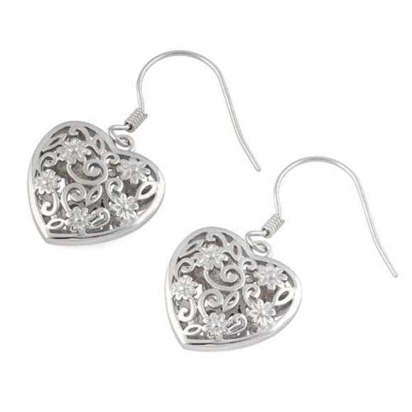 Jewelry - Sterling Silver Flower Heart Earrings